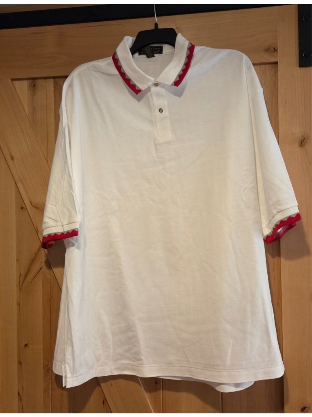 New! Men's 3XL White Red Collar Textured Polo Short Sleeve Country Cottons USA
